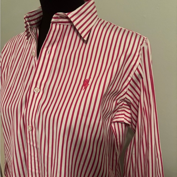 Ralph Lauren Sport Dark Pink and White Striped Ladies Shirt size 12 - Picture 3 of 8